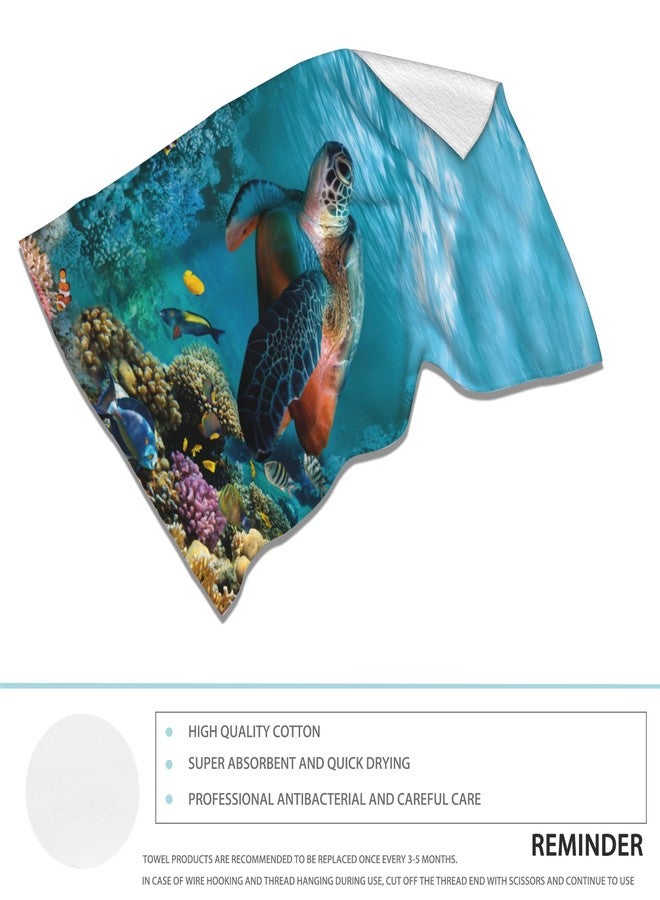 CXULIN 2 Pack Hand Bath Towel,Sea Turtle Fingertip Towel Bathtub Decorative Bath Towel Bathroom Kitchen Towel Set Highly Absorbent SPA Gym Towels 14x28 Inch - Image 3